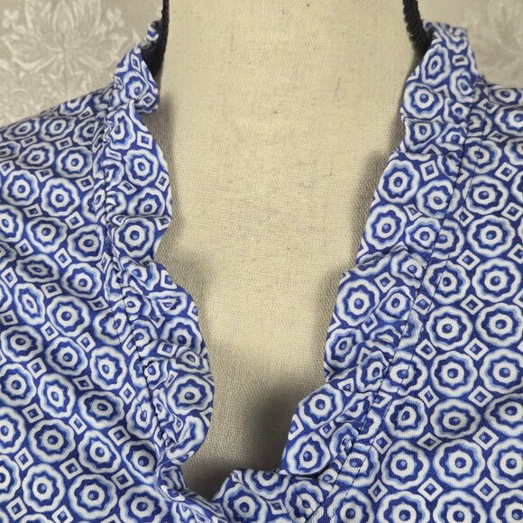 Boden Size 16/18L Blue White Patterned Wrap Dress Ruffle Trim Vneck Belt - Picture 5 of 13